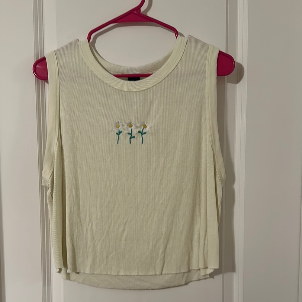 Sleeveless Pastel Yellow Top with Floral Embroidery